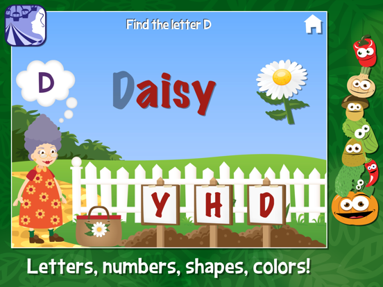 Find the letter D in Daisy beside Grandma and a row of letter cards.